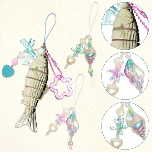 3 Pcs Fish and Shell Keychain Set Realistic Fishing Theme Acrylic Keychains for Men Women Bag Purse Charms Gifts in Kuwait