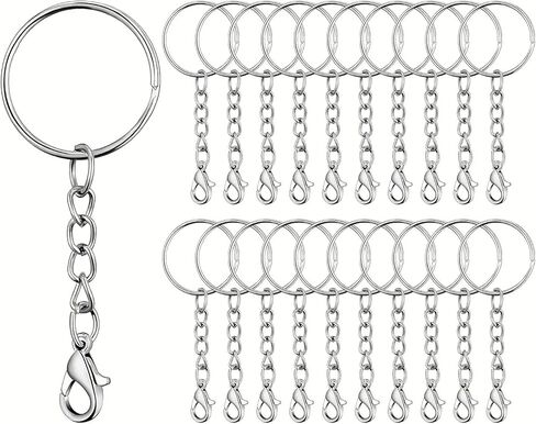 50pcs Silvery Bulk Keychain Accessories Set for Craft Making, Includes 50pcs 1-Inch Split Key Rings with Chain Links, Lobster Clasps, in Saudi Arabia