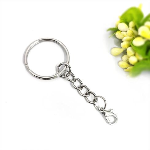 50pcs Silvery Bulk Keychain Accessories Set for Craft Making, Includes 50pcs 1-Inch Split Key Rings with Chain Links, Lobster Clasps, in Saudi Arabia