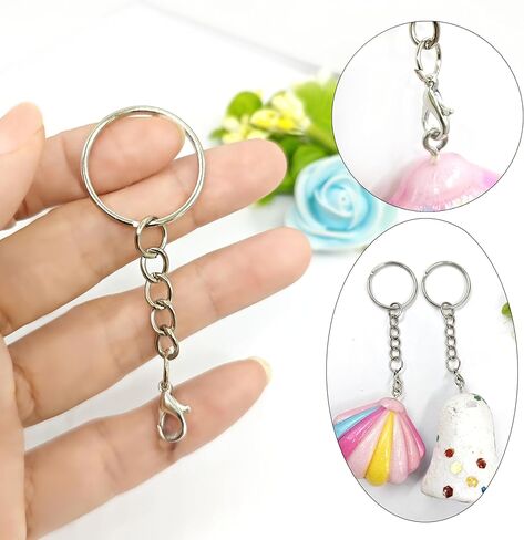 50pcs Silvery Bulk Keychain Accessories Set for Craft Making, Includes 50pcs 1-Inch Split Key Rings with Chain Links, Lobster Clasps, in Saudi Arabia