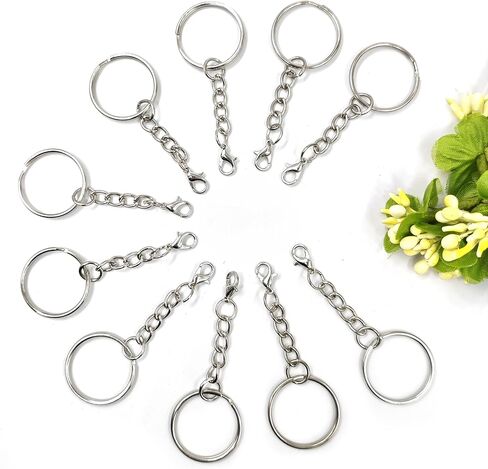 50pcs Silvery Bulk Keychain Accessories Set for Craft Making, Includes 50pcs 1-Inch Split Key Rings with Chain Links, Lobster Clasps, in Saudi Arabia