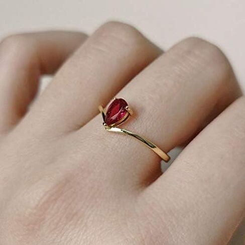 Michooyel 18K Gold Ruby Rings Simple Pear Cut Solitaire Rings Promise Ring in Saudi Arabia