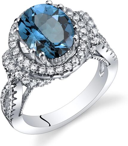 Peora London Blue Topaz Gallery Ring for Women 925 Sterling Silver, Genuine Gemstone Birthstone, Large 3.25 Carats Oval Shape 10x8mm, Sizes 5 to 9 in Saudi Arabia