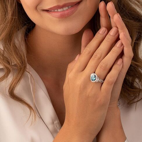 Peora London Blue Topaz Gallery Ring for Women 925 Sterling Silver, Genuine Gemstone Birthstone, Large 3.25 Carats Oval Shape 10x8mm, Sizes 5 to 9 in Saudi Arabia