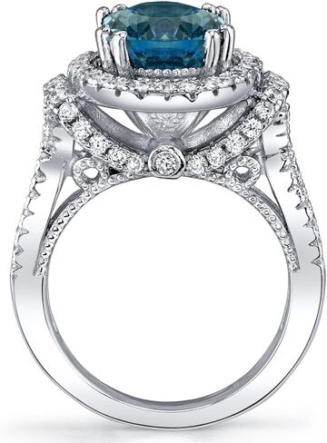 Peora London Blue Topaz Gallery Ring for Women 925 Sterling Silver, Genuine Gemstone Birthstone, Large 3.25 Carats Oval Shape 10x8mm, Sizes 5 to 9 in Saudi Arabia