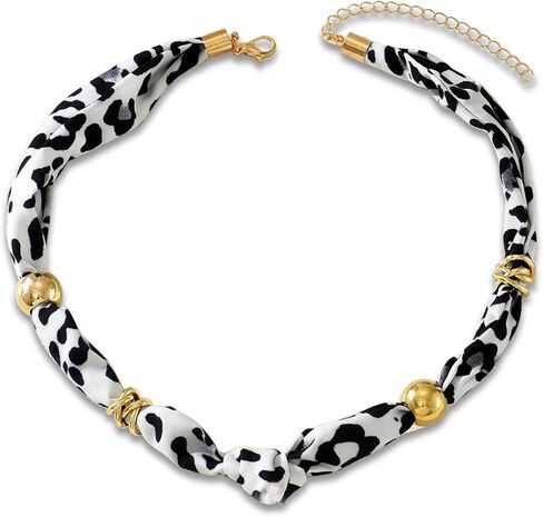 Scarf Necklace for Women Lightweight Leopard Print Colorful Bandana Necklace with Charms Statement Head Scarf for Women's Hair Boho Jewelry in Saudi Arabia