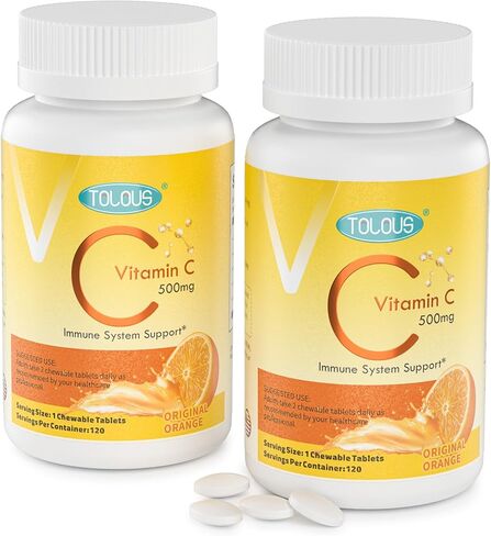 500mg Vitamin C, 120 Chewable Tablets, 60 Day Supply, Supplement for Immune Support, Gluten-Free, Orange Flavor, 1 Pack in Saudi Arabia