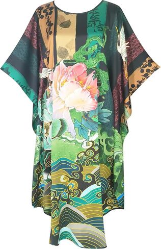 Kwedhongjh Women's 100% Silk Long Sleepwear, Silk Women's Bathrobe, Silk Kimono, Doll Sleeve Long Bathrobe - Flower Pattern in Saudi Arabia