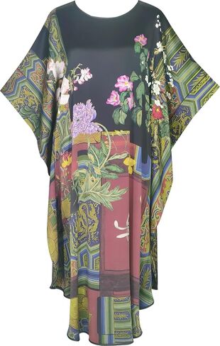 Kwedhongjh Women's 100% Silk Long Sleepwear, Silk Women's Bathrobe, Silk Kimono, Doll Sleeve Long Bathrobe - Flower Pattern in Saudi Arabia