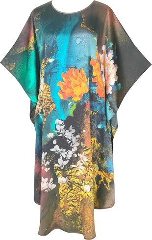 Kwedhongjh Women's 100% Silk Long Sleepwear, Silk Women's Bathrobe, Silk Kimono, Doll Sleeve Long Bathrobe - Flower Pattern in Saudi Arabia