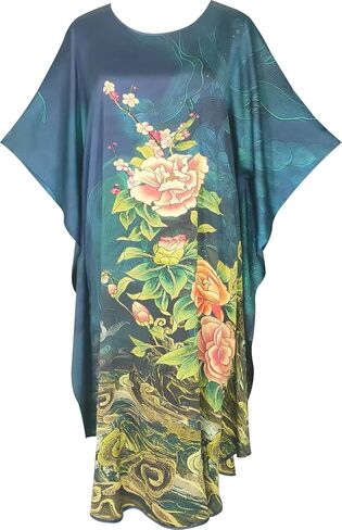 Kwedhongjh Women's 100% Silk Long Sleepwear, Silk Women's Bathrobe, Silk Kimono, Doll Sleeve Long Bathrobe - Flower Pattern in Saudi Arabia