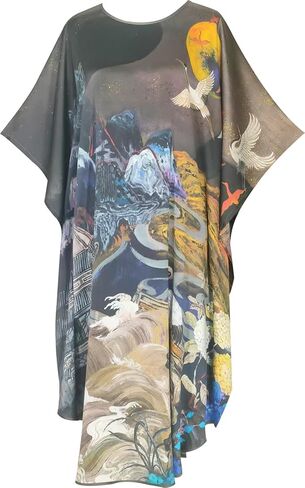 Kwedhongjh Women's 100% Silk Long Sleepwear, Silk Women's Bathrobe, Silk Kimono, Doll Sleeve Long Bathrobe - Flower Pattern in Saudi Arabia