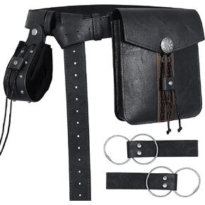 Medieval Belt Pouches - Renaissance Belt Pouch Coin Purse Skirt Hike Set - Medieval Pirate Costume Halloween Cosplay for Ren Faire.(Black) in Saudi Arabia