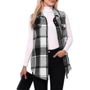Women's Plaid Flannel Sleeveless Shacket Button Down Vest Shirt Jacket With Pockets in Kuwait
