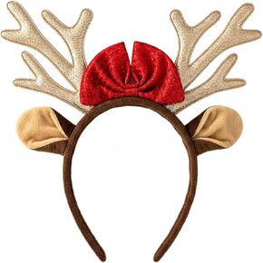 Reindeer Antlers Headband Gold Christmas Hairband with Bow Glitter Deer Ears Cute Headwear Christmas Party Hair Accessories in Saudi Arabia