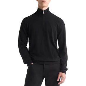 Calvin Klein Men's Extra Fine Merino Wool Blend Quarter Zip Sweater - 40EM331 (Black, Medium) in Saudi Arabia