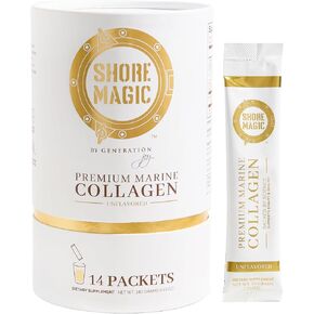 مسحوق الكولاجين البحري الفاخر من شور ماجيك - الببتيدات المتحللة من النوع الأول والثاني والثالث والرابع للبشرة والشعر والأظافر والمفاصل - الأسماك البرية، موافق للشريعة اليهودية، بدون نكهة، مناسب للسفر، 28 عبوة يومية in Kuwait