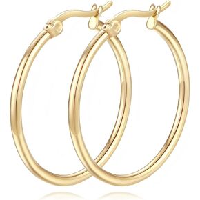 أقراط دائرية من الذهب عيار 14 قيراط للنساء أقراط من الذهب عيار 14 قيراط حلق ذهبي لامع كلاسيكي للنساء in Kuwait