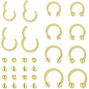 12Pcs Gold Septum Ring 16G Septum Nose Rings Horseshoe Hoop 6-12mm with Replacement Balls 3mm for Earring Eyebrow Tragus Lip Piercing Ring Balls & Spikes in Kuwait