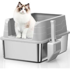 Medium-Size Stainless Steel Cat Litter Box with Lid, Metal Litter Box with High Side, Kitten Litter Box, Indoor Litter Tray (Non Sticky, Easy to Clean, Anti-Urine Leakage) in Saudi Arabia