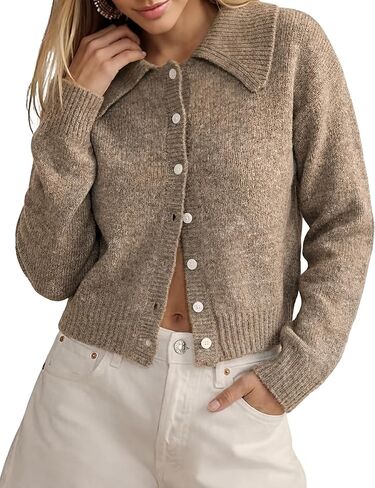 Watashi Sweater Cardigan for Women Casual Button Up Long Sleeve Knit Open Front Collared Sweaters Jackets Fall Crop Tops in Saudi Arabia