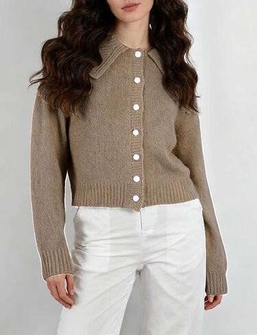 Watashi Sweater Cardigan for Women Casual Button Up Long Sleeve Knit Open Front Collared Sweaters Jackets Fall Crop Tops in Saudi Arabia
