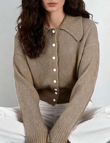 Watashi Sweater Cardigan for Women Casual Button Up Long Sleeve Knit Open Front Collared Sweaters Jackets Fall Crop Tops in Saudi Arabia