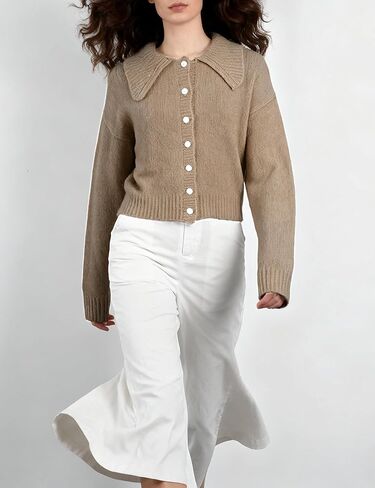 Watashi Sweater Cardigan for Women Casual Button Up Long Sleeve Knit Open Front Collared Sweaters Jackets Fall Crop Tops in Saudi Arabia