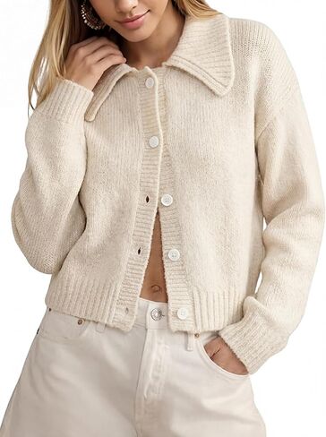 Watashi Sweater Cardigan for Women Casual Button Up Long Sleeve Knit Open Front Collared Sweaters Jackets Fall Crop Tops in Saudi Arabia