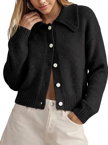 Watashi Sweater Cardigan for Women Casual Button Up Long Sleeve Knit Open Front Collared Sweaters Jackets Fall Crop Tops in Saudi Arabia