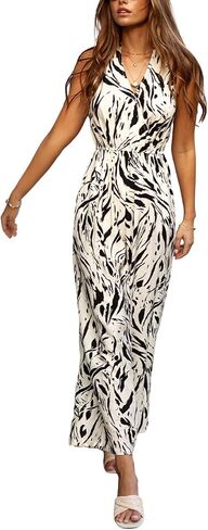 CUPSHE Summer Sleeveless Jumpsuits for Women Printed Halter Neck Tie Back Wide Leg Jumpsuit Trendy Vacation in Saudi Arabia