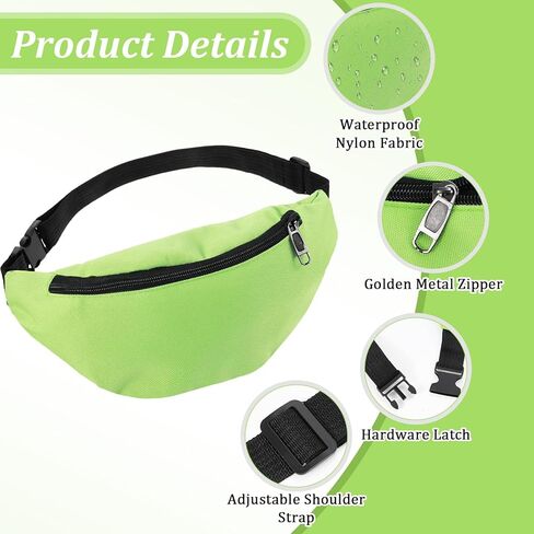 10 Pieces Fanny Packs Nylon Waist Bag Zipper Travel Running Bag with Adjustable Strap for Women Men (Nylon, Neon Colors) in Kuwait