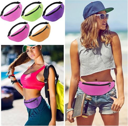 10 Pieces Fanny Packs Nylon Waist Bag Zipper Travel Running Bag with Adjustable Strap for Women Men (Nylon, Neon Colors) in Kuwait