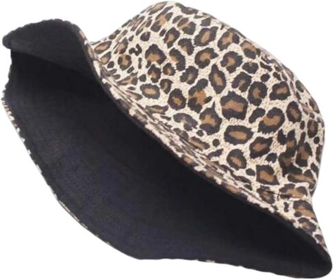 SHENHE Women's Leopard Print Bucket Hat Vintage Double Sided Foldable Cap Outdoor Hats in Saudi Arabia