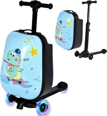 smilesun 4-in-1 Detachable Scooter Suitcase for Kids & Teens – 3D Owl/Dolphin Hardside Ride-On Luggage, Lightweight Foldable Design, Unique Travel Gift for Children (Cute Dolphin, 22-inch) in Saudi Arabia