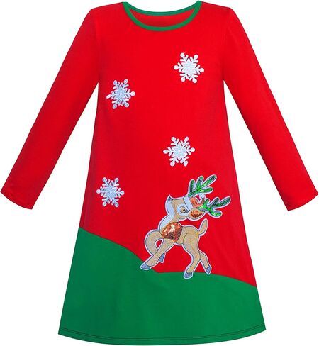 Sunny Fashion Girls Dress Long Sleeve Christmas Reindeer Snow Holiday Party in Saudi Arabia