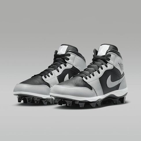 NIKE Jordan 1 Mid TD Men's Football Cleat (FJ6805-002, Black/Light Smoke Grey/Black/Light Smoke Grey) Size 10.5 in Saudi Arabia