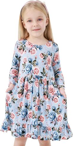 Bamboo Viscose Girls' Dresses Long Sleeve Toddler and Little Kids Twirl Dress in Saudi Arabia