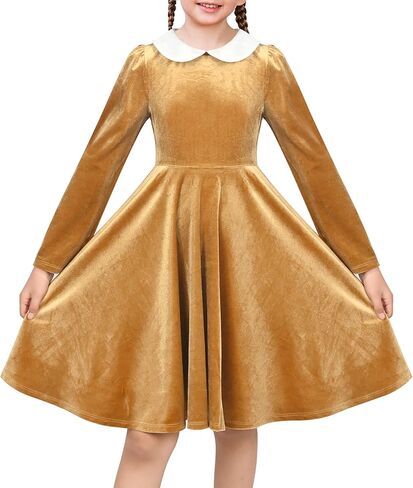 Sunny Fashion Girls Dress Glitter Golden Star White Collar Casual Warm Winter in Saudi Arabia