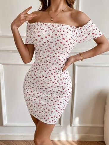 Summer Women's Boho Floral Print Bandeau Mini Dress Strapless Dresses in Saudi Arabia