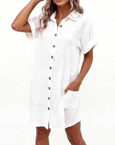 Women Casua Button Down Short Sleeve Beach Shirt Novelty Dresses in Saudi Arabia