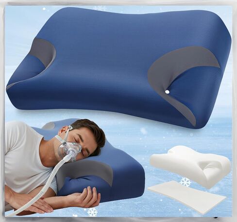 CPAP Pillow for Side & Back Sleepers – Adjustable Cervical Memory Foam Pillow for Neck Support & Better Sleep – Cooling Removable Cover – Fits Nasal, Full Face & Pillw Masks – Bonus 2cm Insert - Navy in Saudi Arabia