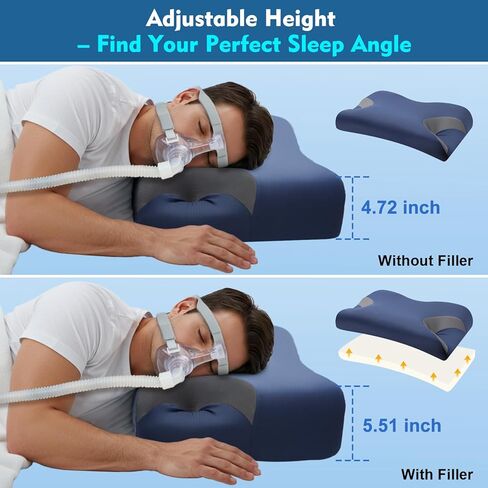 CPAP Pillow for Side & Back Sleepers – Adjustable Cervical Memory Foam Pillow for Neck Support & Better Sleep – Cooling Removable Cover – Fits Nasal, Full Face & Pillw Masks – Bonus 2cm Insert - Navy in Saudi Arabia