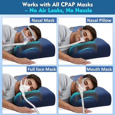 CPAP Pillow for Side & Back Sleepers – Adjustable Cervical Memory Foam Pillow for Neck Support & Better Sleep – Cooling Removable Cover – Fits Nasal, Full Face & Pillw Masks – Bonus 2cm Insert - Navy in Saudi Arabia
