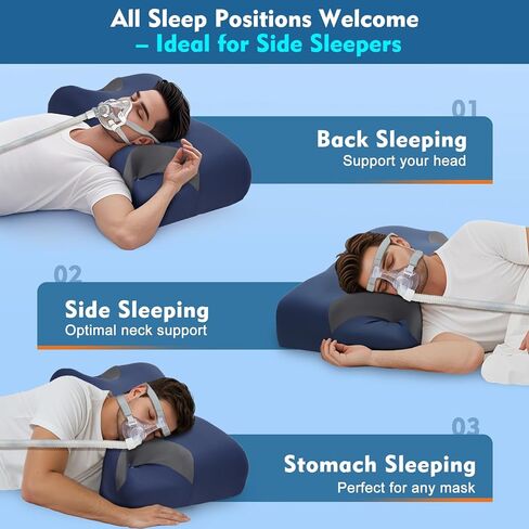 CPAP Pillow for Side & Back Sleepers – Adjustable Cervical Memory Foam Pillow for Neck Support & Better Sleep – Cooling Removable Cover – Fits Nasal, Full Face & Pillw Masks – Bonus 2cm Insert - Navy in Saudi Arabia