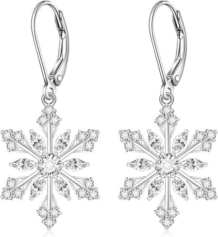 Snowflake Earrings for Women Sterling Silver Christmas Snowflake Earrings Dangle Drop Winter Holiday Jewelry Leverback Christmas Gifts in Saudi Arabia