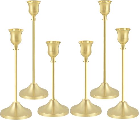 حاملات الشمعدان، 6 قطع من حامل الشموع المعدنية الذهبية، حامل شمعدان عتيق لتزيين المنزل، قطعة مركزية للطاولة، هدية الترحيب بالمنزل الجديد in Kuwait
