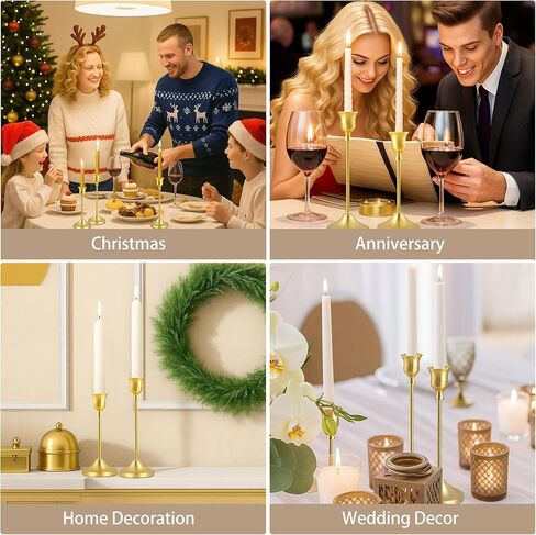 حاملات الشمعدان، 6 قطع من حامل الشموع المعدنية الذهبية، حامل شمعدان عتيق لتزيين المنزل، قطعة مركزية للطاولة، هدية الترحيب بالمنزل الجديد in Kuwait
