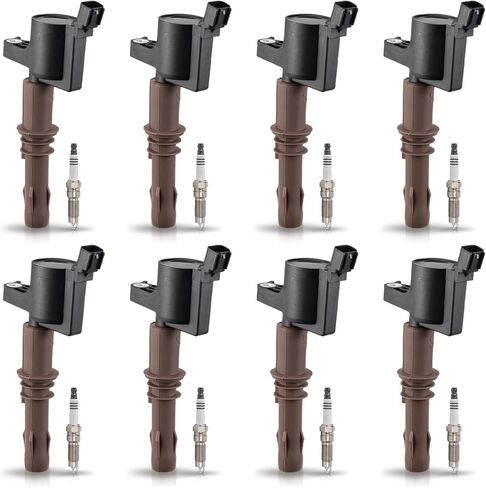مجموعة ENA مكونة من 8 قطع ملف إشعال باللون البني متوافقة مع Ford Lincoln Mustang F150 F250 F350 F450 F550 F650 F750 F53 F59 Expedition Explorer Lobo Navigator 4.6 5.4 6.8 لاستبدال C1659 DG521 in Saudi Arabia