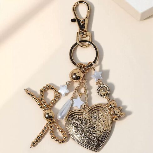 Cute Heart Keychain Bear Bow Keychain Gold Bag Charms for Handbags Purse Charms Y2K Star Accessories Gifts for Women in Saudi Arabia